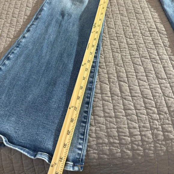 Express Mid Rise FlexX 70’s Flare Denim Jeans in Classic Blue - Picture 10 of 11